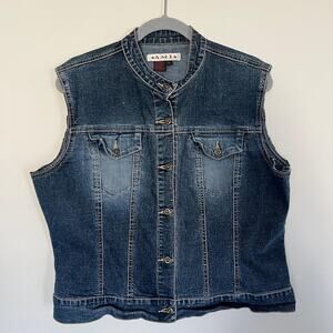 A.M.I. Vintage Dark Wash Denim Vest Mandarin Collar Size XL